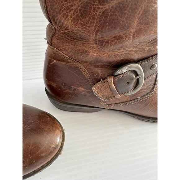 Born Thick Distressed Leather Knee High Riding Boots Calf Stretchers Size 8 - Picture 3 of 12